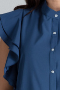 Bluzka damska koszulowa bez rękawów z falbanami granatowa K482