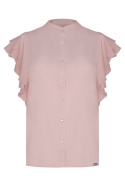 Bluzka damska koszulowa bez rękawów z falbanami różowa K482