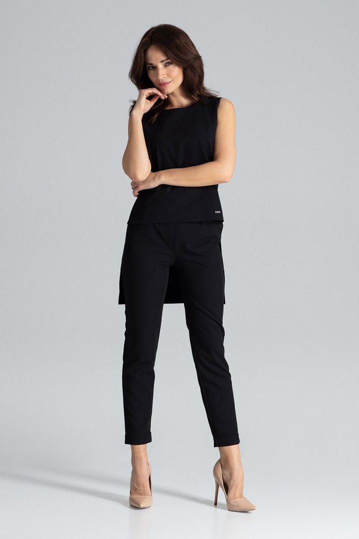 Komplet damski klasyczne spodnie i bluzka bez rękawów czarny K484