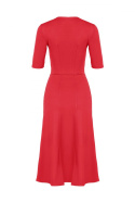 Elegancka sukienka midi rozkloszowana w kliny z wiskozy czerwona K478