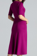Elegancka sukienka midi rozkloszowana w kliny z wiskozy fuksja K478