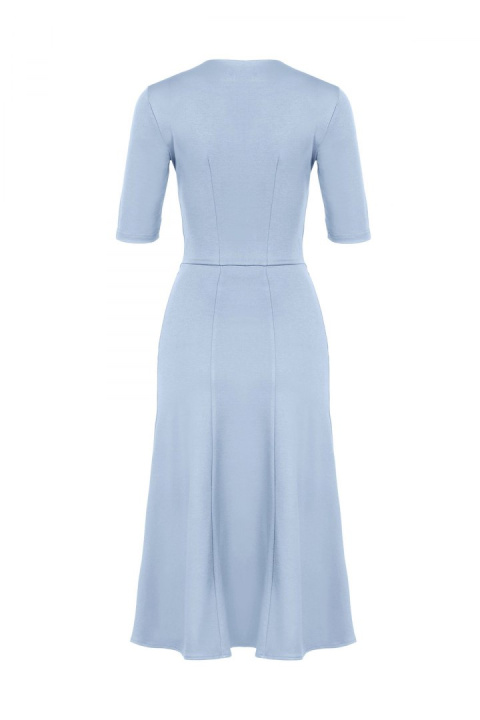Elegancka sukienka midi rozkloszowana w kliny z wiskozy niebieska K478 Elegancka sukienka midi rozkloszowana w kliny z wiskozy niebieska K478