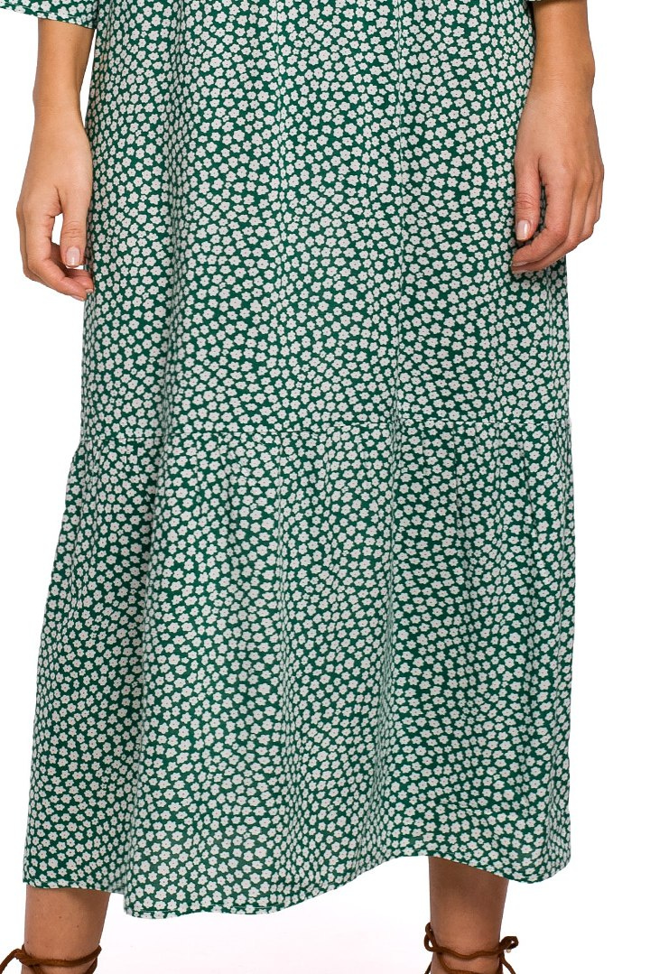Sukienka maxi w kwiaty rozkloszowana z wiskozą i dekoltem V m1 S222 Sukienka maxi w kwiaty rozkloszowana z wiskozą i dekoltem V m1 S222