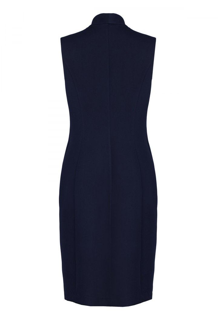 Elegancka sukienka midi dwurzędowa bez rękawów granatowa L044 Elegancka sukienka midi dwurzędowa bez rękawów granatowa L044