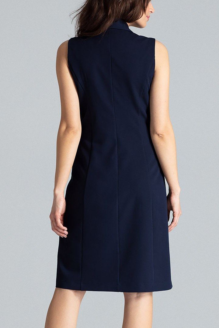 Elegancka sukienka midi dwurzędowa bez rękawów granatowa L044 Elegancka sukienka midi dwurzędowa bez rękawów granatowa L044