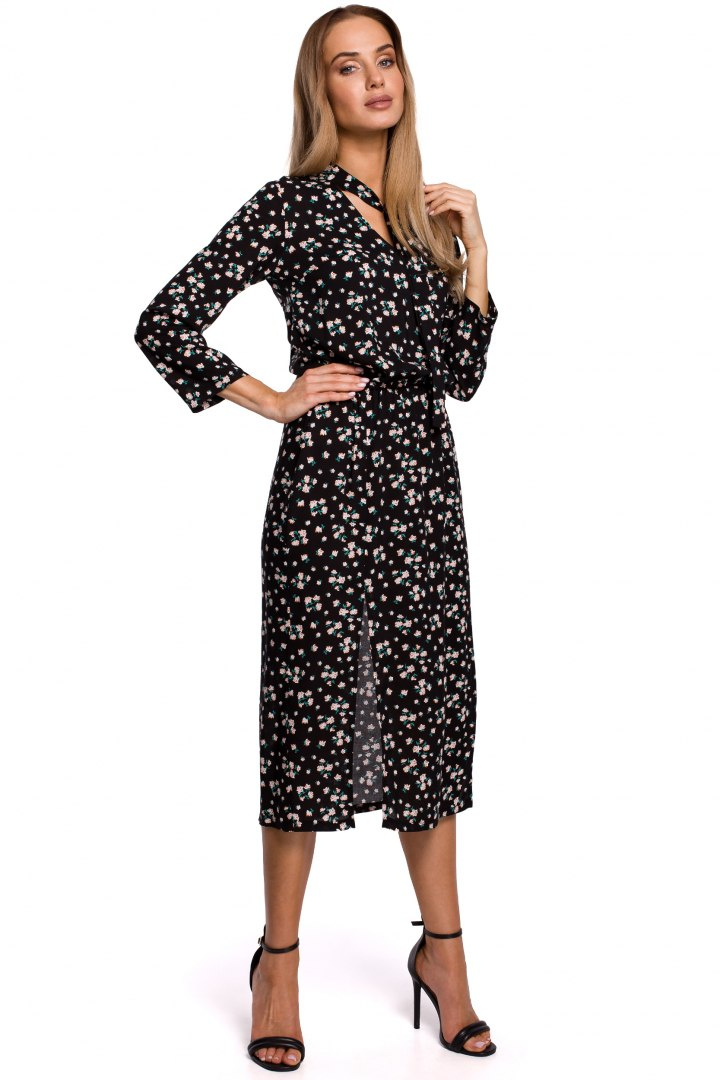 Elegancka sukienka z wiskozy odcinana w pasie rękaw 3/4 m8 me519 Elegancka sukienka z wiskozy odcinana w pasie rękaw 3/4 m8 me519