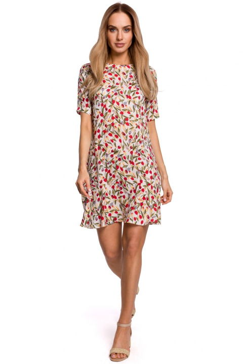 Letnia sukienka mini z wiskozy w kwiaty z krótkim rękawem m5 me520 Letnia sukienka mini z wiskozy w kwiaty z krótkim rękawem m5 me520