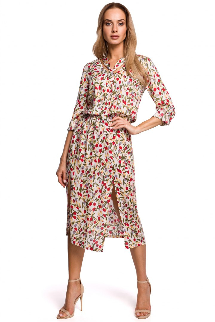 Elegancka sukienka z wiskozy odcinana w pasie rękaw 3/4 m5 me519 Elegancka sukienka z wiskozy odcinana w pasie rękaw 3/4 m5 me519