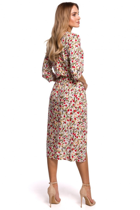 Elegancka sukienka z wiskozy odcinana w pasie rękaw 3/4 m5 me519 Elegancka sukienka z wiskozy odcinana w pasie rękaw 3/4 m5 me519