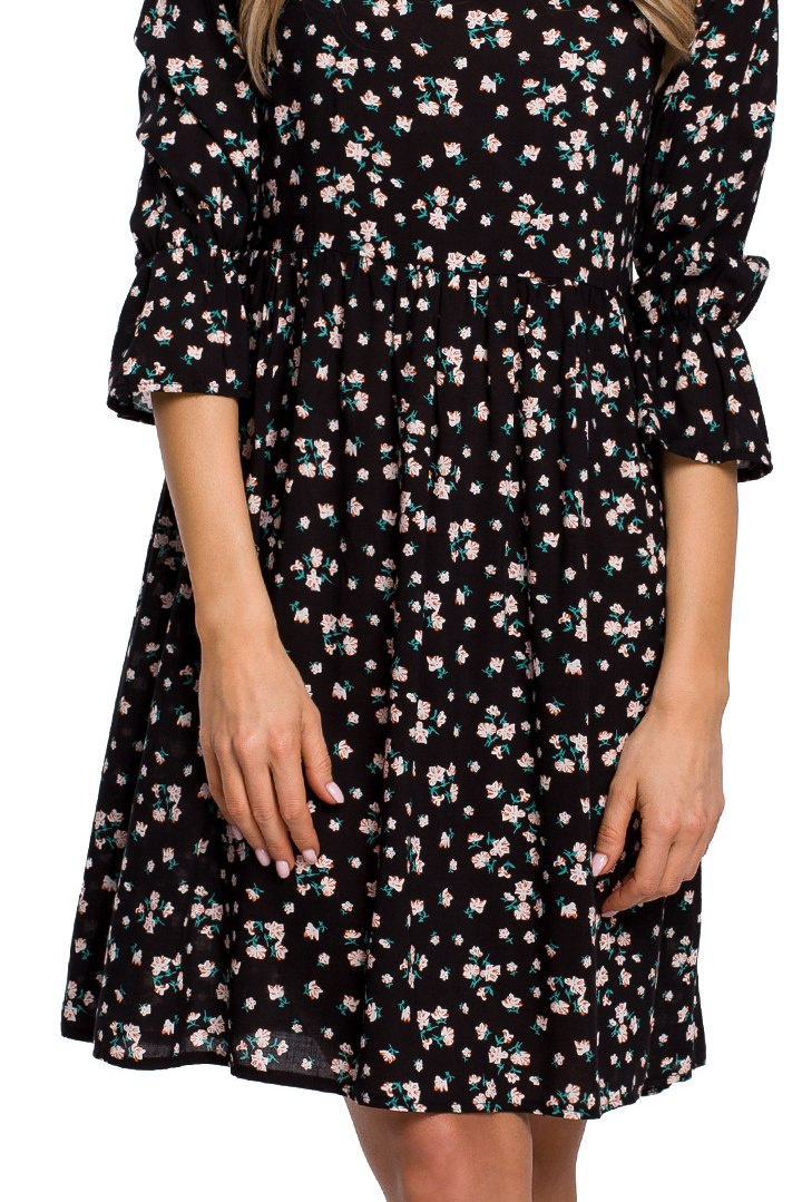Letnia sukienka midi z wiskozy w kwiaty z krótkim rękawem m8 me521