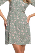 Sukienka trapezowa mini z wiskozy w kwiaty krótki rękaw m7 me522