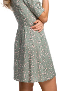 Sukienka trapezowa mini z wiskozy w kwiaty krótki rękaw m7 me522