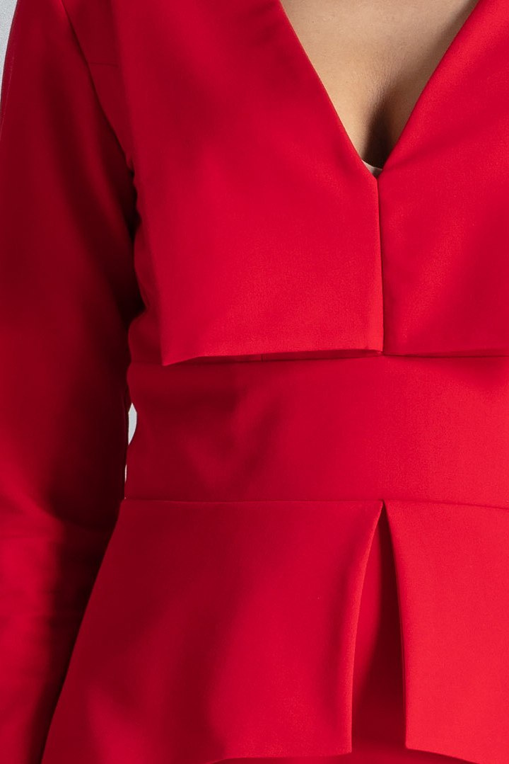 Sukienka w kolano z długim rękawem dekoltem V i klapami czerwona K491
