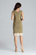 Elegancka sukienka midi z wiskozy bez rękawów z dekoltem oliwkowa L016