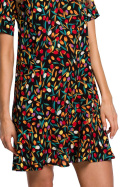 Letnia sukienka mini z wiskozy w kwiaty z krótkim rękawem m6 me520
