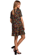 Letnia sukienka mini z wiskozy w kwiaty z krótkim rękawem m6 me520