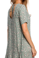 Letnia sukienka mini z wiskozy w kwiaty z krótkim rękawem m7 me520