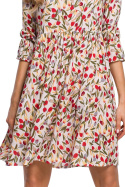 Letnia sukienka midi z wiskozy w kwiaty z krótkim rękawem m5 me521