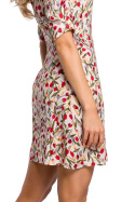 Sukienka trapezowa mini z wiskozy w kwiaty krótki rękaw m5 me522