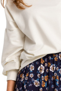 Bluzka damska z długim bufiastym rękawem luźna dzianina waniliowa S176