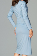 Elegancka sukienka midi z wiskozy z długim rękawem niebieska K477