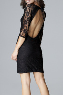 Sukienka koronkowa mini z odkrytymi plecami rękawem 3/4 czarna L017