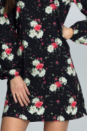Zwiewna sukienka mini prosta w kwiaty z długim rękawem wzór 75 M596