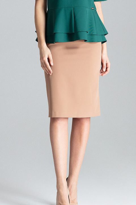 Elegancka spódnica dopasowana midi za kolano z wiskozą brązowa L029 Elegancka spódnica dopasowana midi za kolano z wiskozą brązowa L029