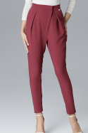 Eleganckie spodnie damskie z wysokim stanem luźne bordowe L018