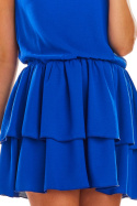 Zwiewna sukienka mini bez rękawów z dekoltem w serek niebieska A291