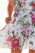 Letnia sukienka szyfonowa mini w kwiaty z krótkim rękawem biała A295