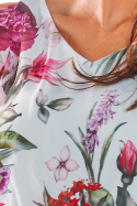 Letnia sukienka szyfonowa mini w kwiaty z krótkim rękawem biała A295