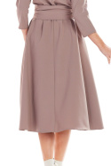 Lejąca sukienka rozkloszowana midi z pasem rękaw 3/4 cappuccino A343