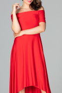 Sukienka asymetryczna maxi z odkrytymi ramionami taliowana czerwona K485
