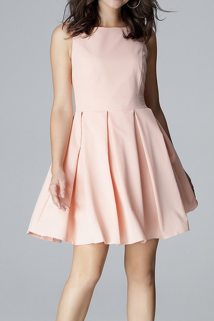 Sukienka mini rozkloszowana bez rękawów dopasowana góra różowa L006