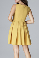 Sukienka mini rozkloszowana bez rękawów dopasowana góra żółta L006