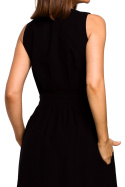 Sukienka rozkloszowana z wiskozy bez rękawów dekolt V czarna S224