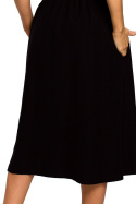 Sukienka rozkloszowana z wiskozy bez rękawów dekolt V czarna S224
