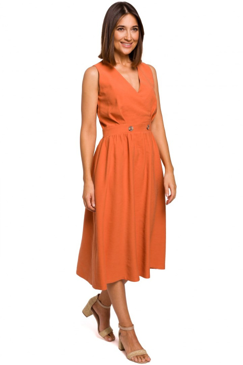 Sukienka rozkloszowana z wiskozy bez rękawów dekolt V pomarańczowa S224