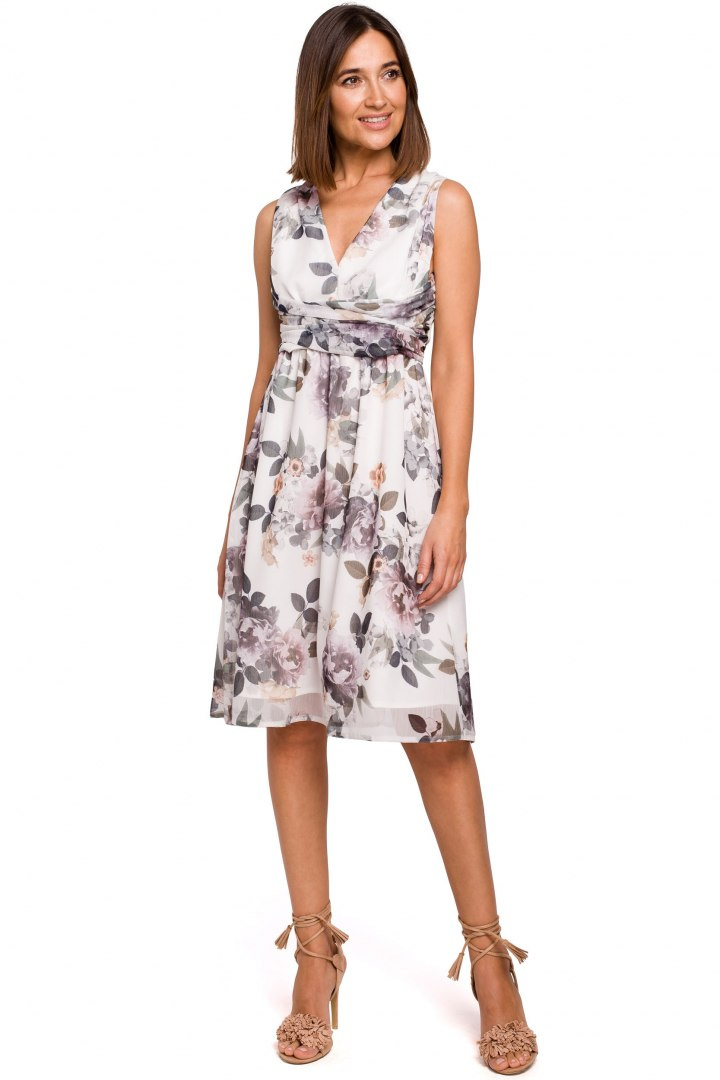 Elegancka sukienka szyfonowa w kwiaty bez rękawów dekolt V m1 S225 Elegancka sukienka szyfonowa w kwiaty bez rękawów dekolt V m1 S225