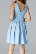 Sukienka mini z kontrafałdą kokardą bez rękawów niebieska K487