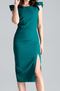 Sukienka koktajlowa midi bez rękawów z rozcięciem z przodu zielona L034