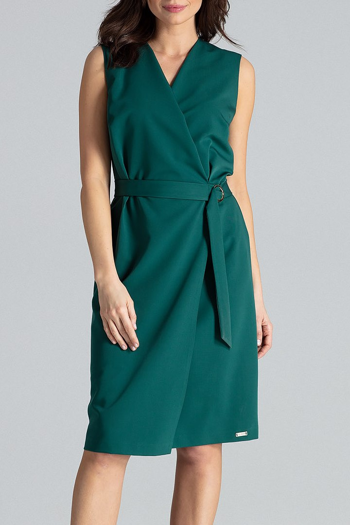 Sukienka midi bez rękawów z ołówkowym dołem zielona L037
