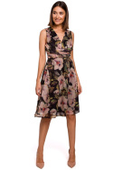 Elegancka sukienka szyfonowa w kwiaty bez rękawów dekolt V m3 S225