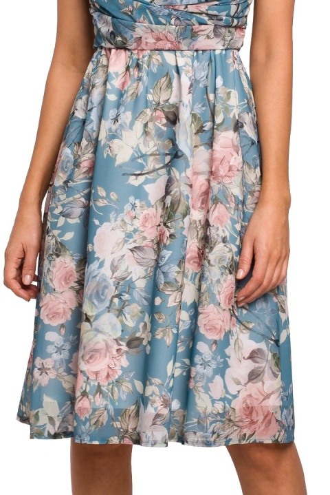 Elegancka sukienka szyfonowa w kwiaty bez rękawów dekolt V m4 S225 Elegancka sukienka szyfonowa w kwiaty bez rękawów dekolt V m4 S225