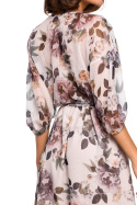 Zwiewna sukienka szyfonowa midi w kwiaty luźna krótki rękaw m1 S226