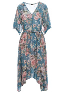Zwiewna sukienka szyfonowa midi w kwiaty luźna krótki rękaw m4 S226