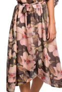 Zwiewna sukienka szyfonowa midi w kwiaty luźna krótki rękaw m3 S226