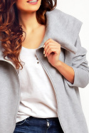 Bluza damska zapinana z kapturem i długim rękawem szara M088