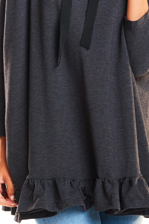 Bluza damska oversize z kapturem i falbanką na dole grafitowa M184 Bluza damska oversize z kapturem i falbanką na dole grafitowa M184